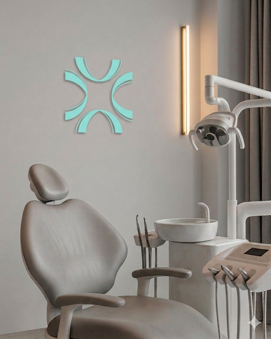 Modern dental treatment room with the Excellence in Dentistry mark on the wall.